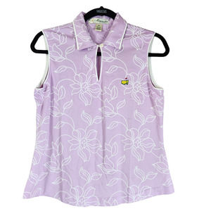 Magnolia Lane Womens Top Shirt Blouse Size Small Purple White Floral Augusta